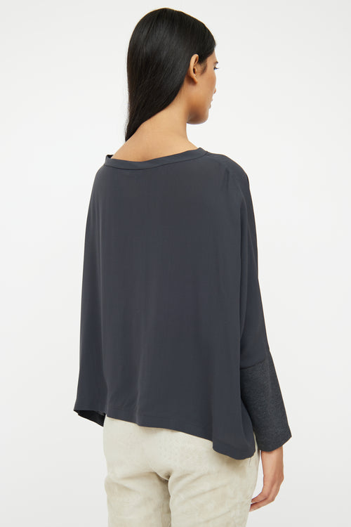 Brunello Cucinelli Blue & Grey Silk Top