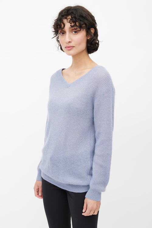 Brunello Cucinelli Blue Mohair Blend Metallic Knit Sweater