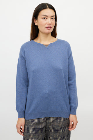 Brunello Cucinelli Blue Monili Cashmere Knit Sweater