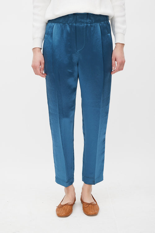 Brunello Cucinelli Blue Satin Tapered Trouser