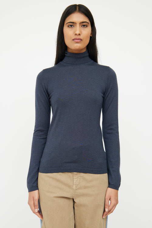 Brunello Cucinelli Navy Cashmere & Silk Knit Top