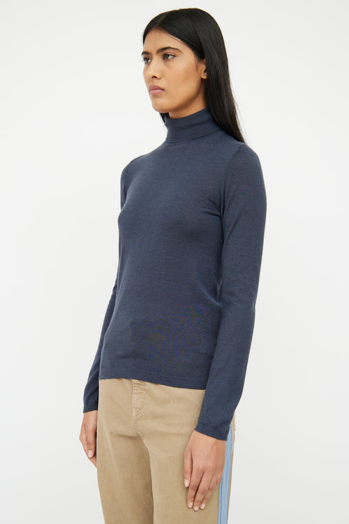 Brunello Cucinelli Navy Cashmere & Silk Knit Top