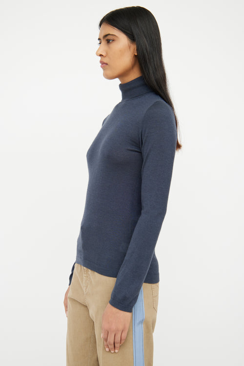 Brunello Cucinelli Navy Cashmere & Silk Knit Top