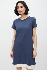 Brunello Cucinelli Blue & White Silk T-Shirt Dress