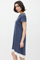 Brunello Cucinelli Blue & White Silk T-Shirt Dress