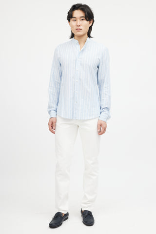Brunello Cucinelli Blue & White Striped Shirt