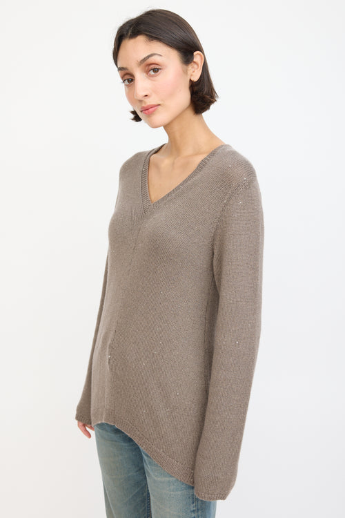 Brunello Cucinelli Brown Cashmere Sequinned Sweater