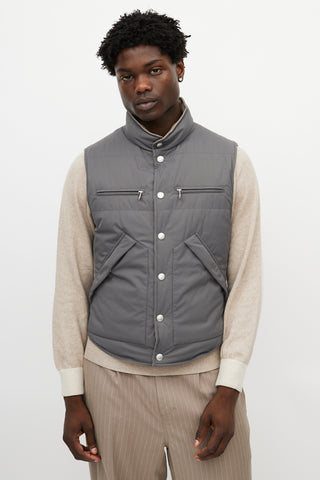 Brunello Cucinelli Brown & Grey Reversible Tweed Vest