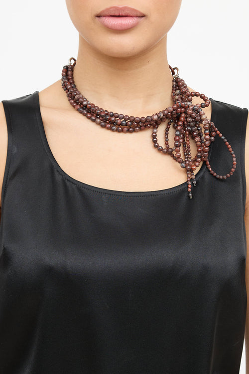 Brunello Cucinelli Leather Jasper Bow Necklace