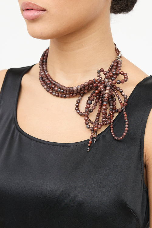 Brunello Cucinelli Leather Jasper Bow Necklace