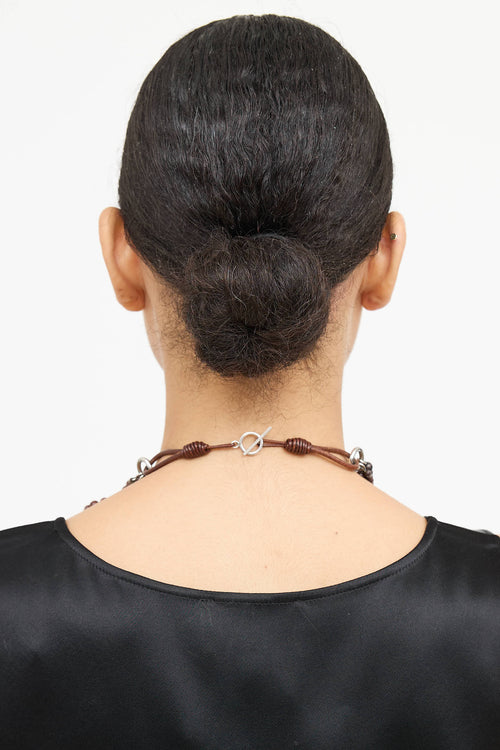 Brunello Cucinelli Leather Jasper Bow Necklace