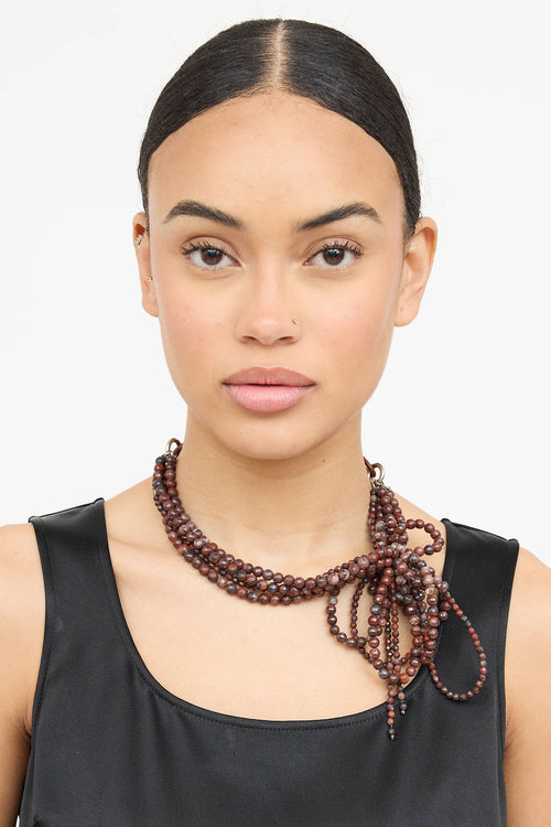 Brunello Cucinelli Leather Jasper Bow Necklace