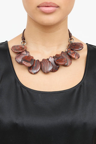 Brunello Cucinelli Leather Jasper Collar Necklace