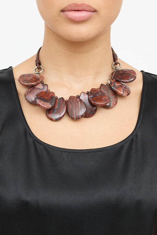 Brunello Cucinelli Leather Jasper Collar Necklace