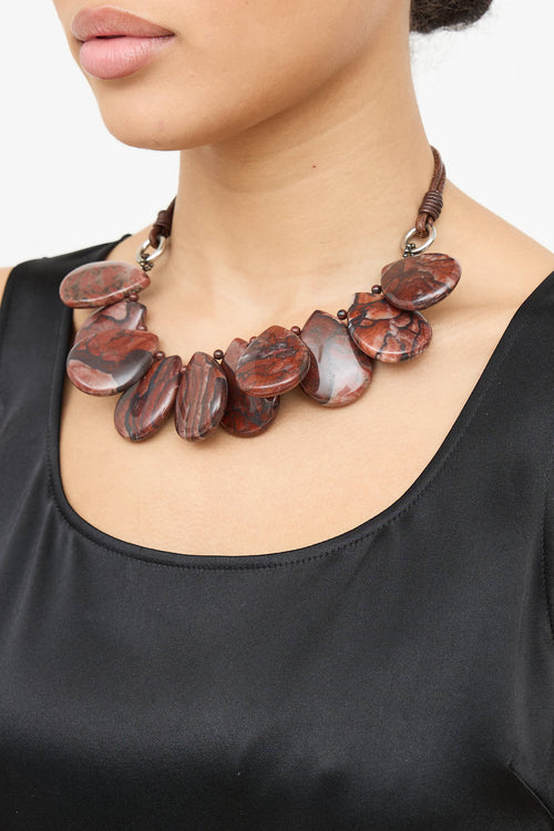 Brunello Cucinelli Leather Jasper Collar Necklace