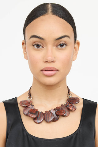 Brunello Cucinelli Leather Jasper Collar Necklace