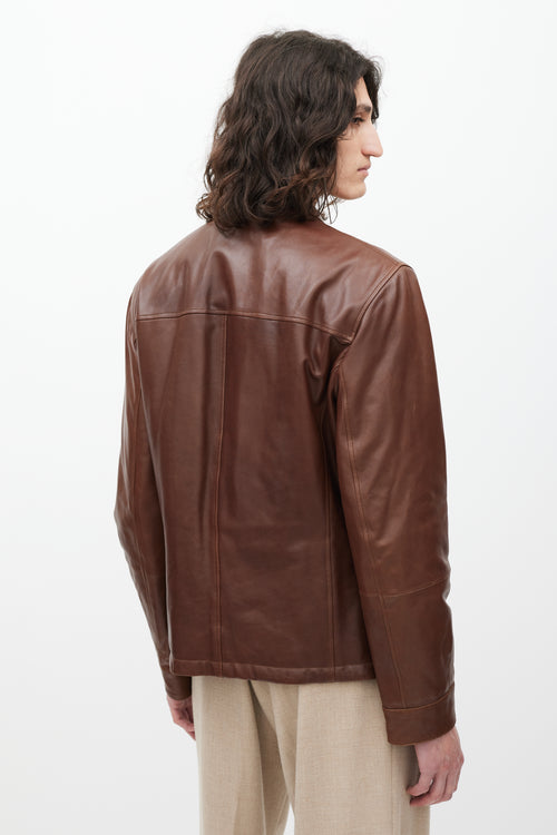 Brunello Cucinelli Brown Leather Four Pocket Zip Jacket