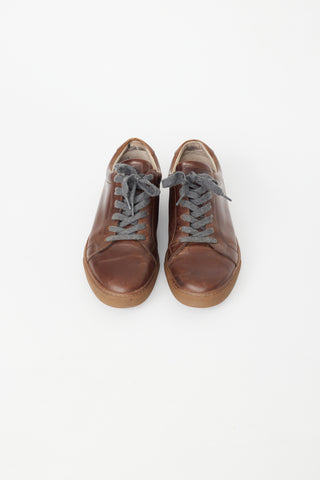 Brunello Cucinelli Brown Leather Lace Up Sneakers