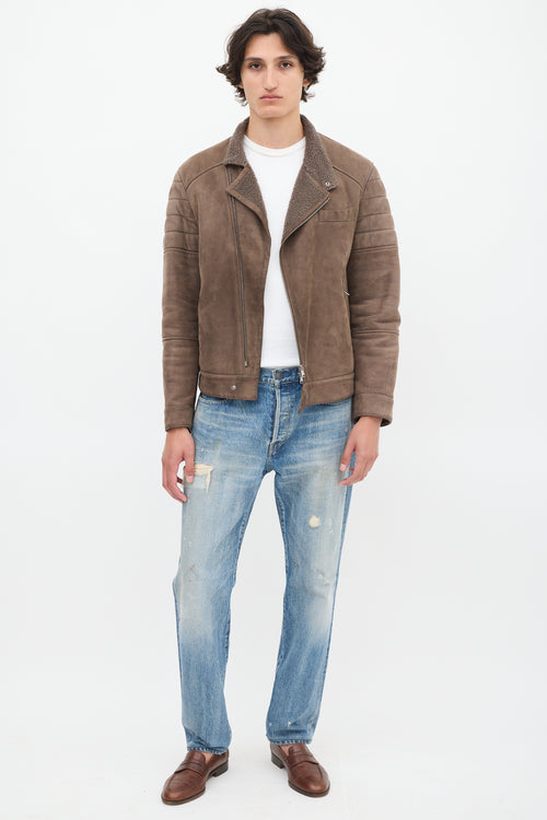 Brunello Cucinelli Brown Leather & Sherpa Jacket