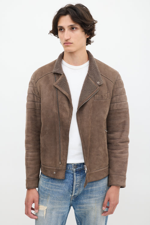 Brunello Cucinelli Brown Leather & Sherpa Jacket