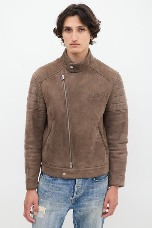 Brunello Cucinelli Brown Leather & Sherpa Jacket