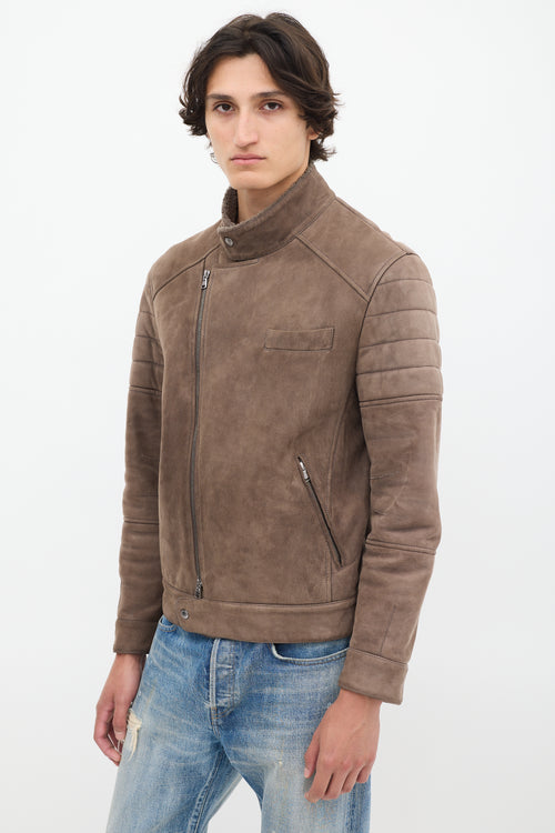 Brunello Cucinelli Brown Leather & Sherpa Jacket