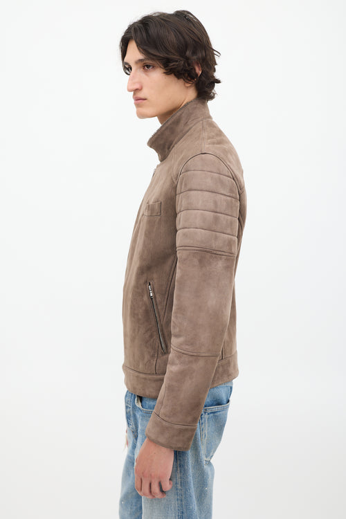 Brunello Cucinelli Brown Leather & Sherpa Jacket