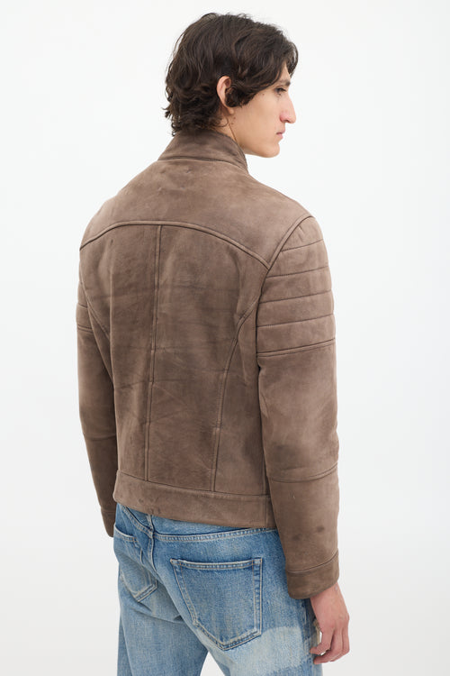 Brunello Cucinelli Brown Leather & Sherpa Jacket