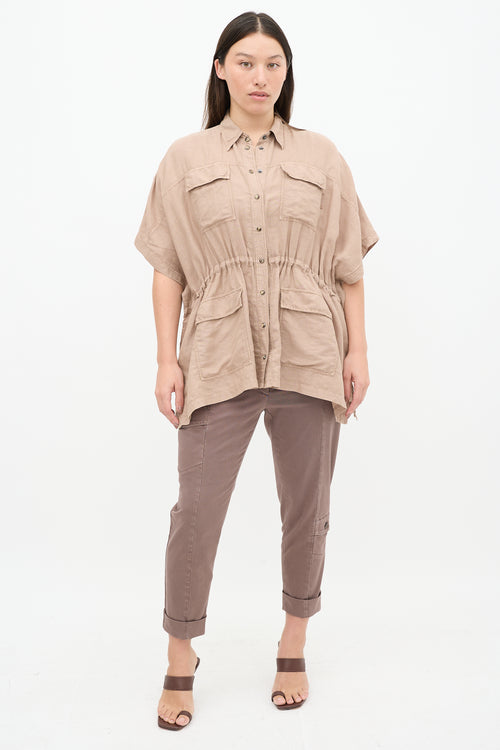 Brunello Cucinelli Brown Linen Drawstring Shirt