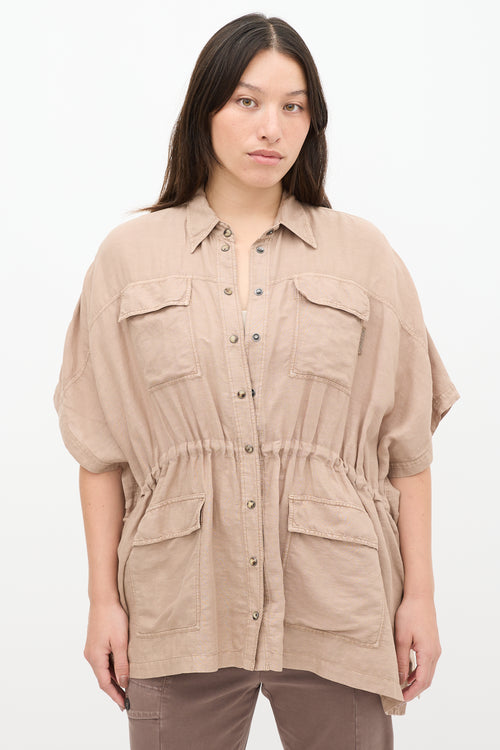 Brunello Cucinelli Brown Linen Drawstring Shirt