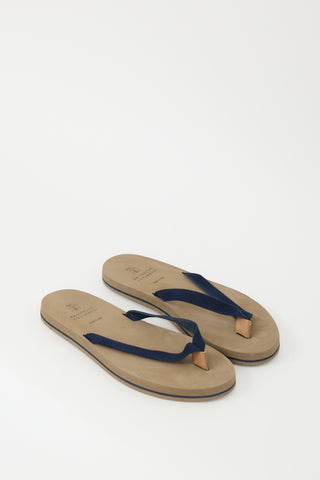 Brunello Cucinelli Brown & Navy Cotton Canvas Flip Flop