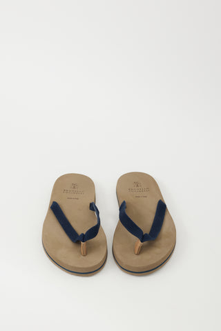 Brunello Cucinelli Brown & Navy Cotton Canvas Flip Flop