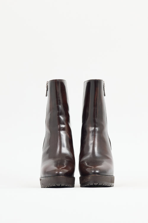 Brunello Cucinelli Brown Patent Leather Platform Boot