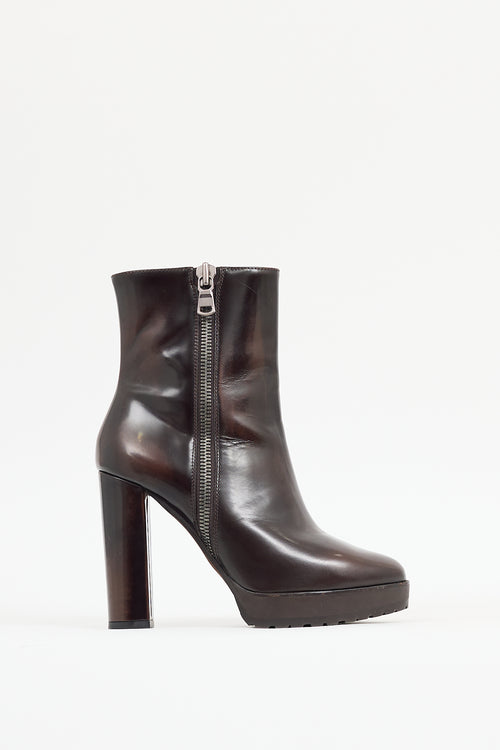 Brunello Cucinelli Brown Patent Leather Platform Boot