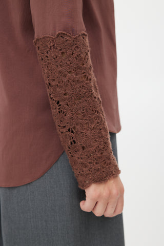 Brunello Cucinelli Brown Silk Crochet Top