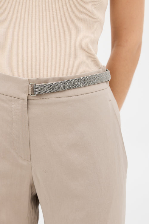 Brunello Cucinelli Brown Silk & Monili Belt Trouser