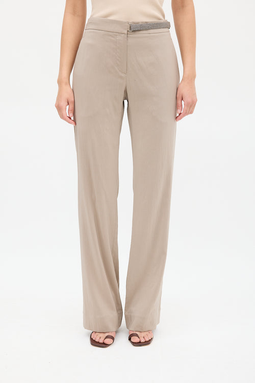 Brunello Cucinelli Brown Silk & Monili Belt Trouser