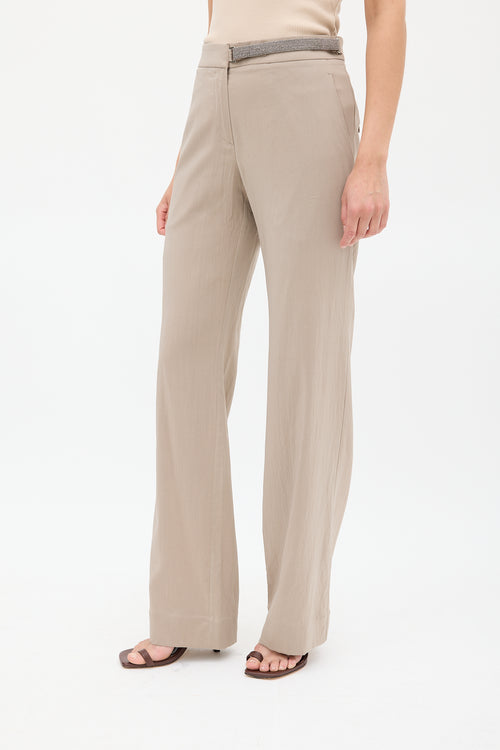 Brunello Cucinelli Brown Silk & Monili Belt Trouser