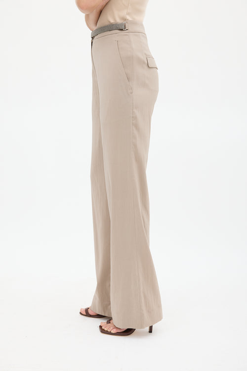 Brunello Cucinelli Brown Silk & Monili Belt Trouser