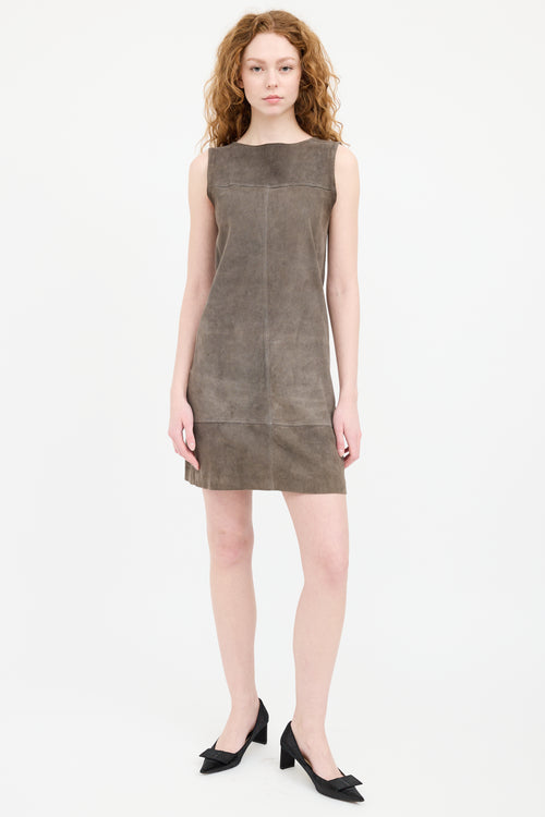 Brunello Cucinelli Grey Suede Panelled Dress