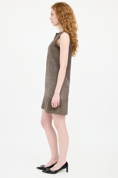 Brunello Cucinelli Grey Suede Panelled Dress