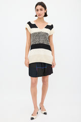 Brunello Cucinelli Cream & Black Panelled Ribbon Back Top