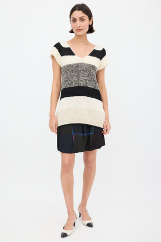 Brunello Cucinelli Cream & Black Panelled Ribbon Back Top