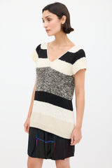 Brunello Cucinelli Cream & Black Panelled Ribbon Back Top