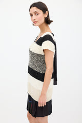 Brunello Cucinelli Cream & Black Panelled Ribbon Back Top