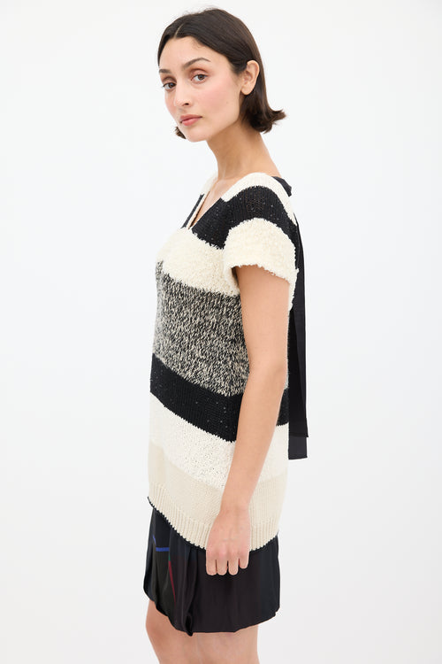 Brunello Cucinelli Cream & Black Panelled Ribbon Back Top