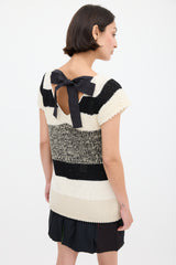 Brunello Cucinelli Cream & Black Panelled Ribbon Back Top