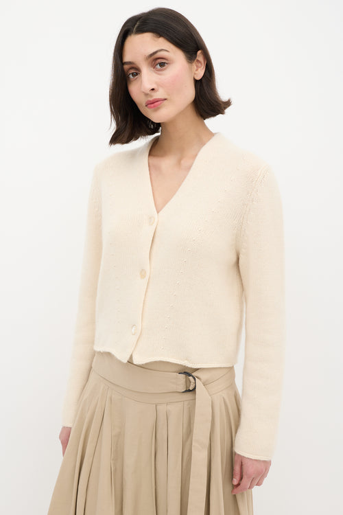 Brunello Cucinelli Cream Cashmere V-Neck Cardigan