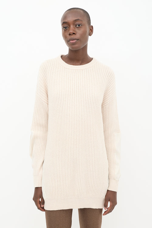 Brunello Cucinelli Cream Cashmere & Silk Panelled Sweater