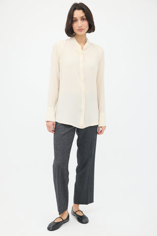 Brunello Cucinelli Cream Monili Trim Double Collar Shirt